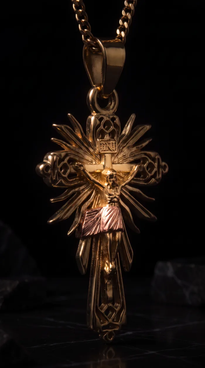 Cruz de devoción en oro con su cadena.